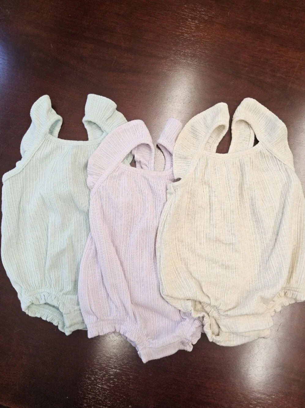 Set of 3 Old Navy Baby Rompers in Mint, Lavender, and Cream